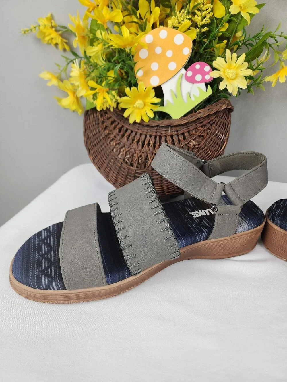 Muk Luks Sandals - Grey Blue With Velcro Strap Sz 10